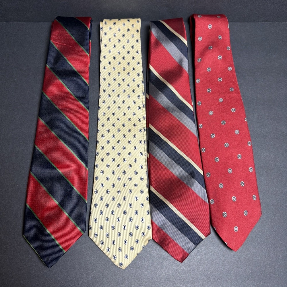Robert Talbott Nordstrom 4 Lot Silk Ties Navy Red Gold Made‎ In USA